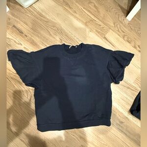 Ulla Johnson short sleeve sweatshirt with flutter sleeves, size L